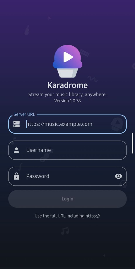 Karadrome login screen